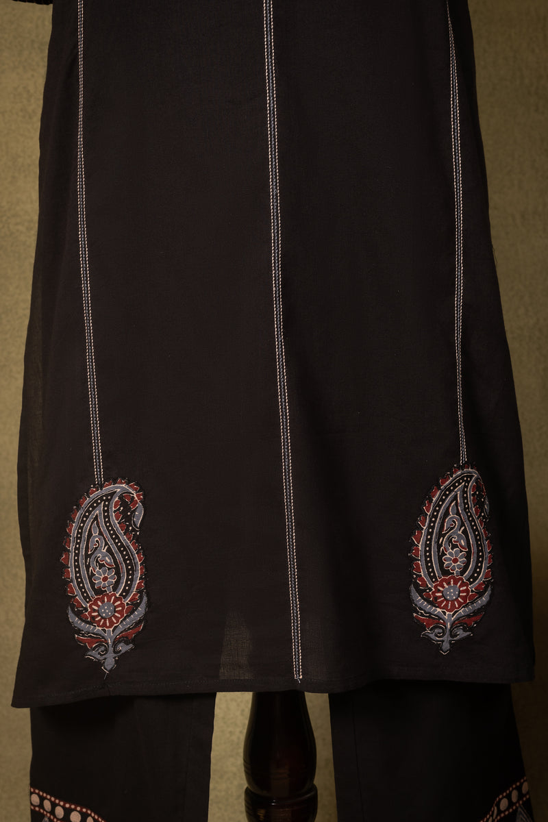 Charcoal Black Mirror Work Cotton Readymade Set