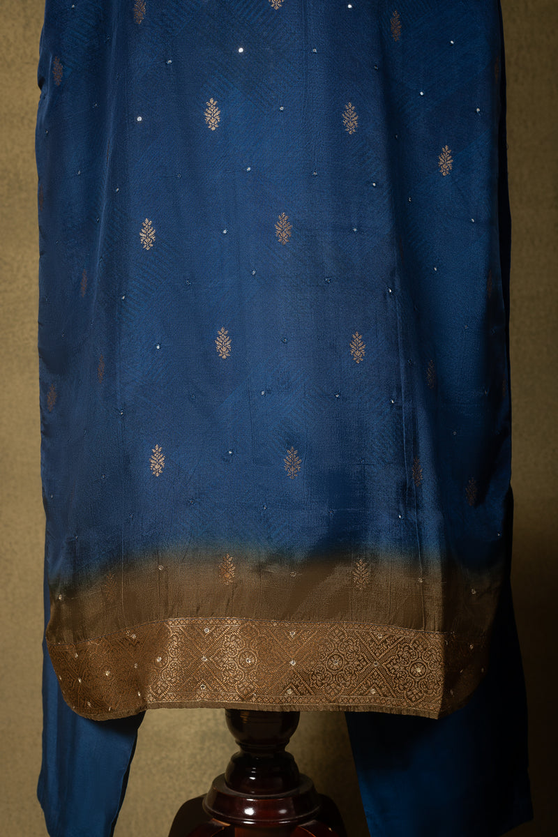 Blue Embroidered Silk Blend Readymade Set