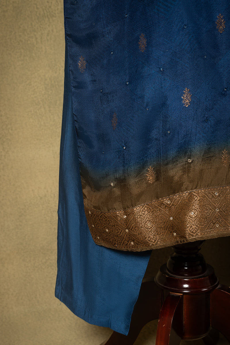 Blue Embroidered Silk Blend Readymade Set