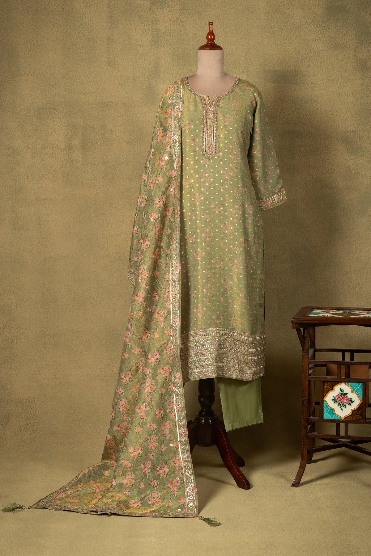 Sage Green Embroidered Readymade Set