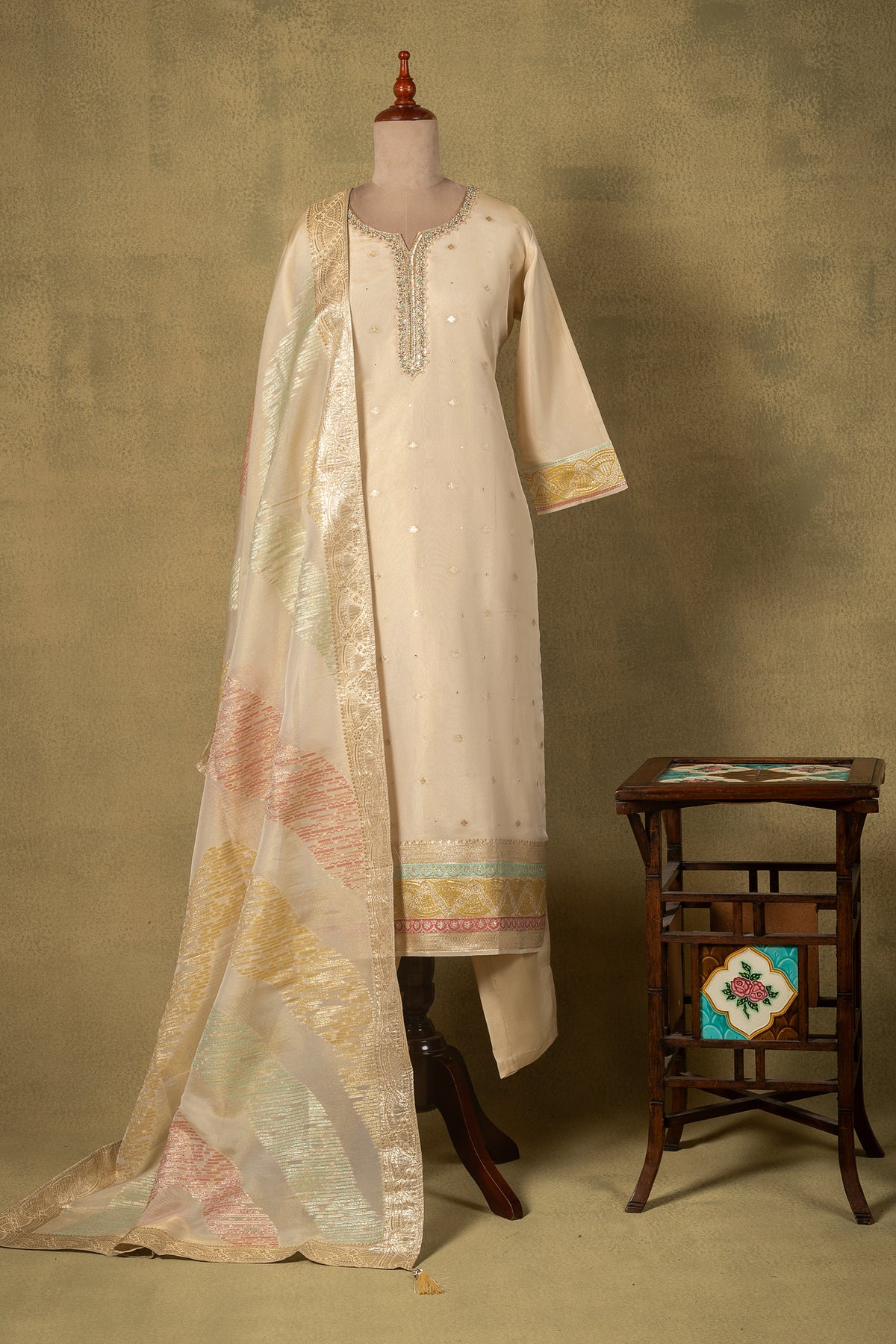 Off-White Pastel Silk Blend Readymade Set