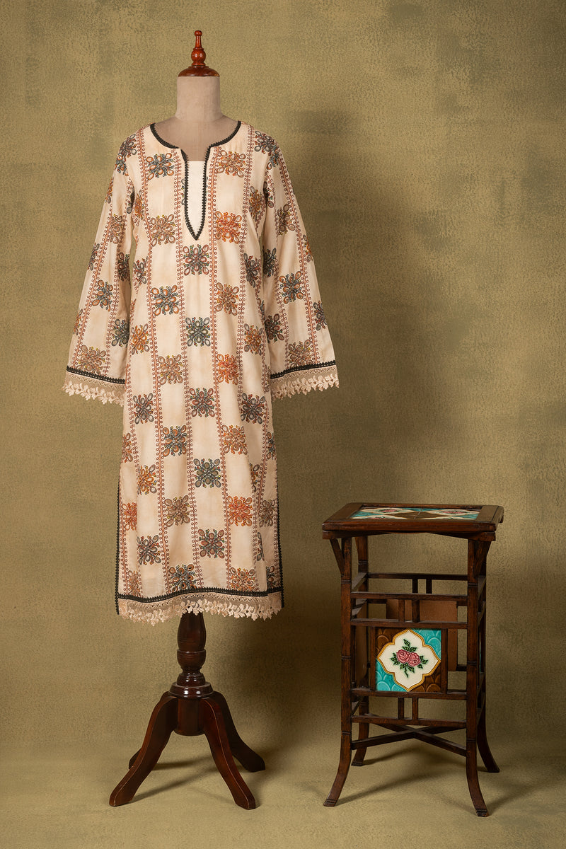Cream Rust Brown Lawn Cotton Readymade Set