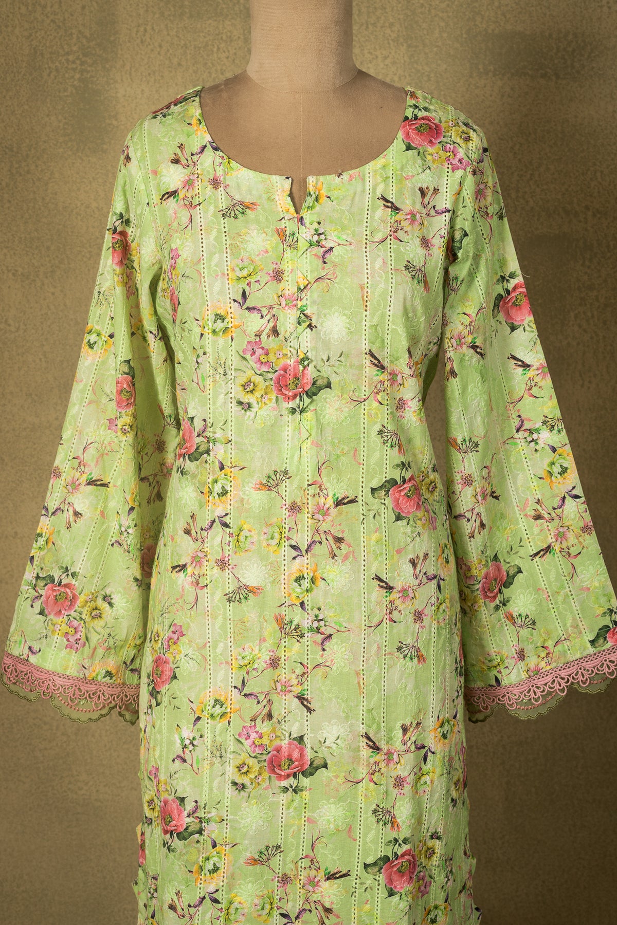 Light Pistachio Green Floral Lawn Cotton Readymade Set