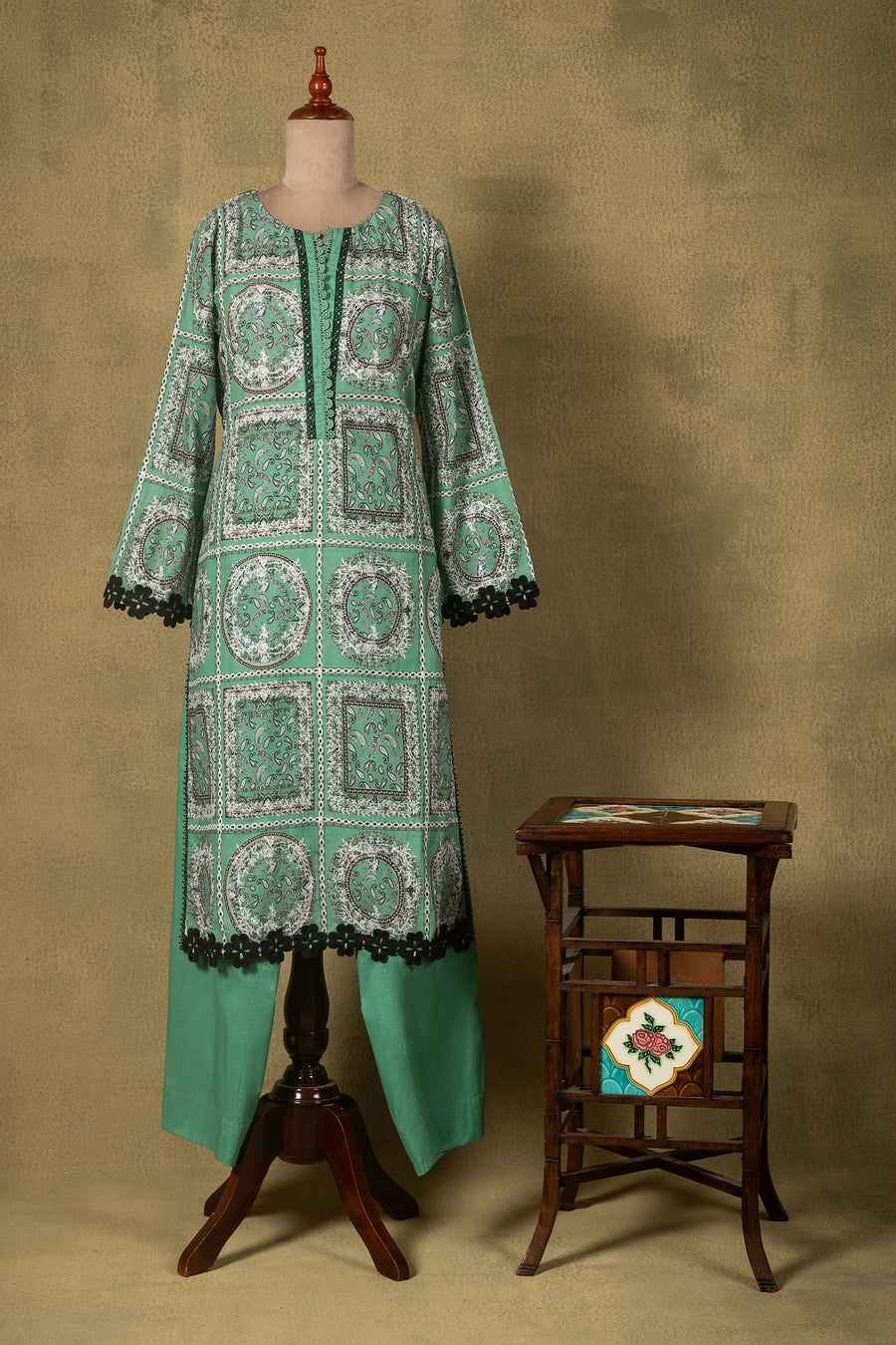 Mint Green Geometric Lawn Cotton Readymade Set