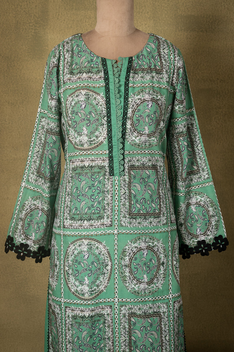 Mint Green Geometric Lawn Cotton Readymade Set