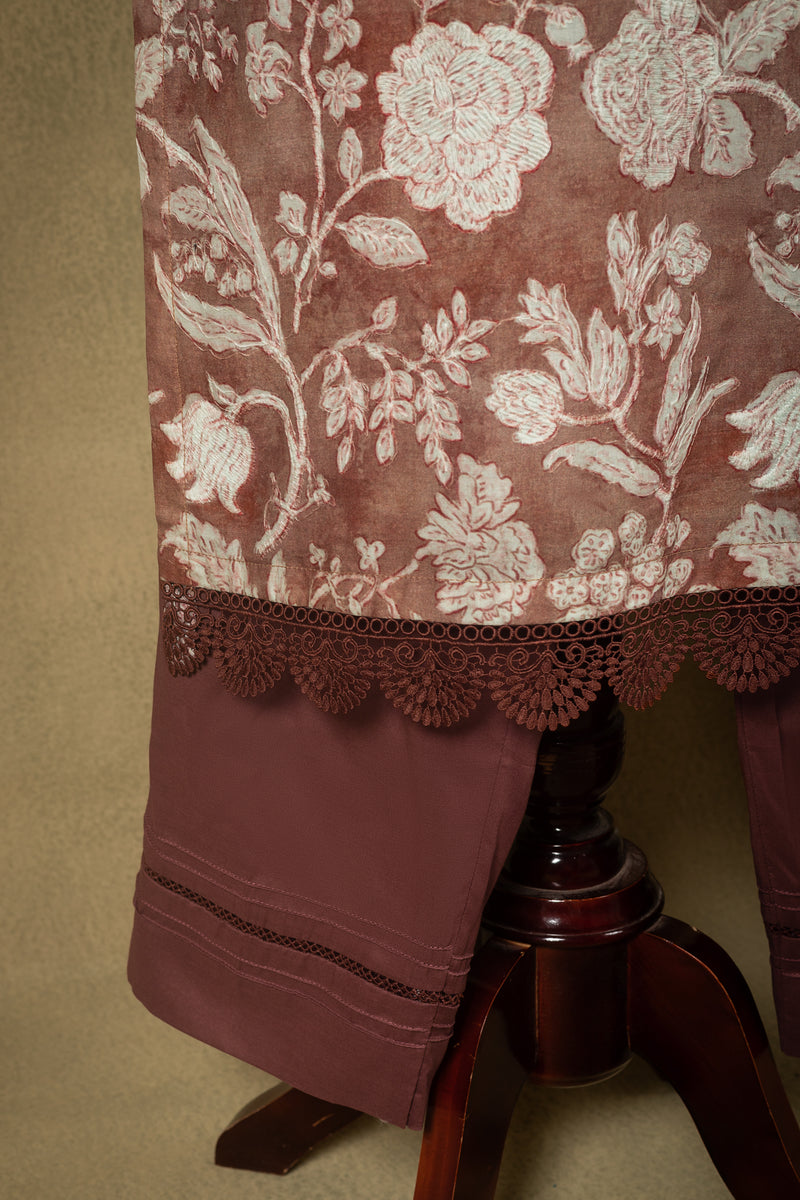 Dusty Brown Floral Lawn Cotton Readymade Set