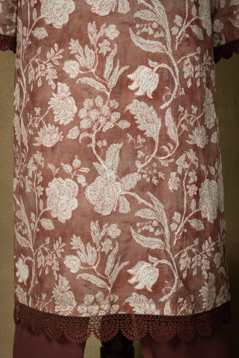 Dusty Brown Floral Lawn Cotton Readymade Set