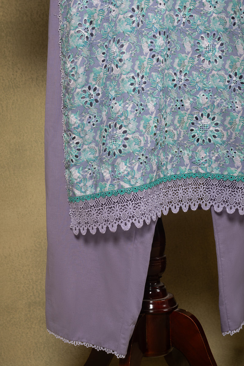 Sky Blue Floral Lawn Cotton Readymade Set