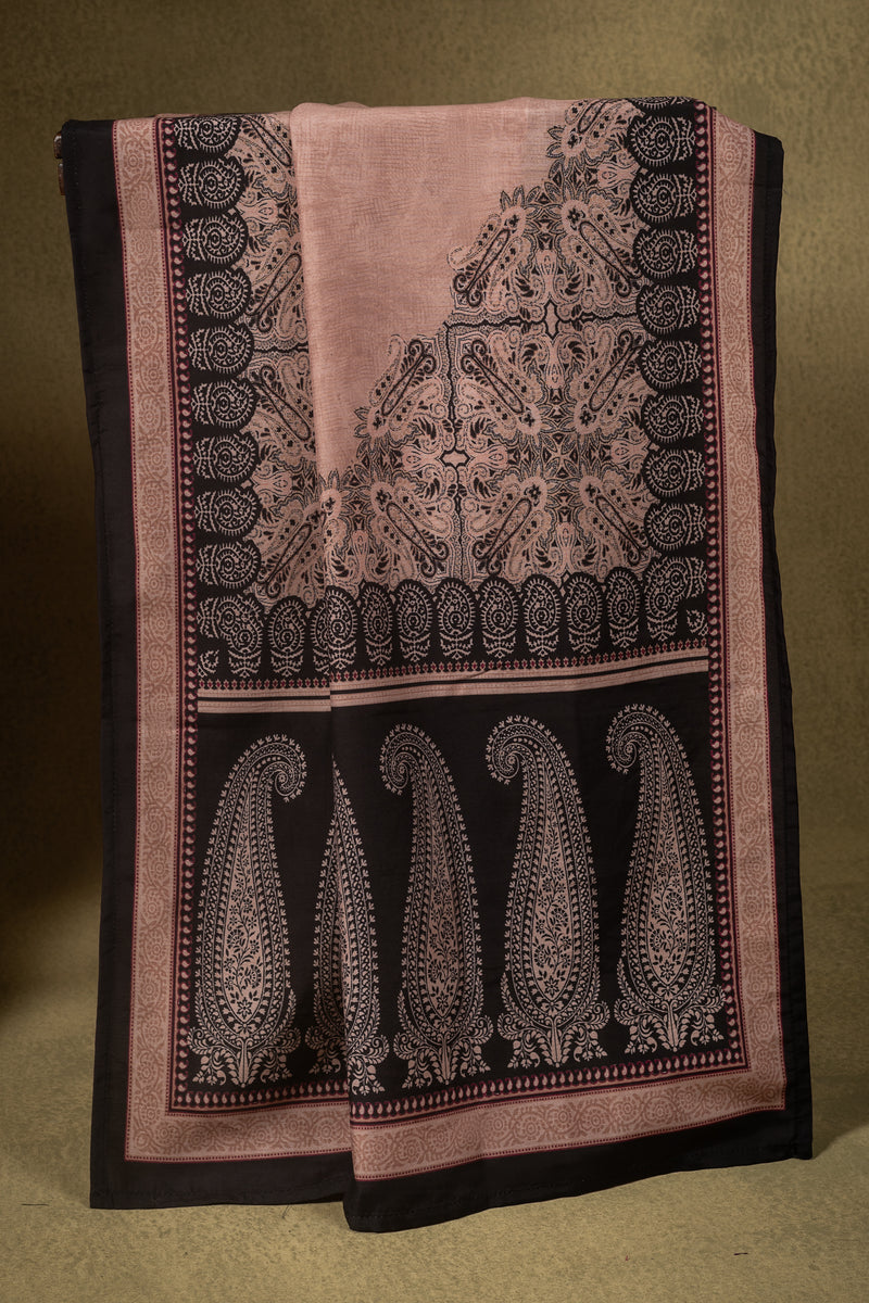 Charcoal Black Beige Printed Muslin Readymade Set