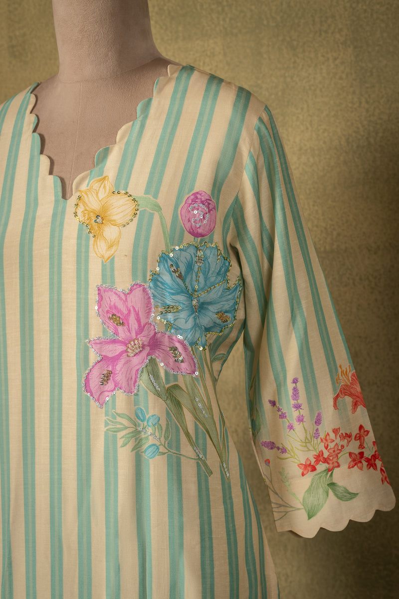 Seafoam Green Striped Linen Cotton Readymade Set