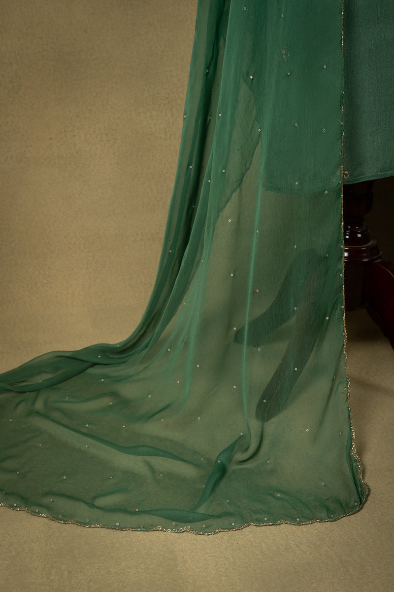 Green Chinon Embroidered Unstitched Suit