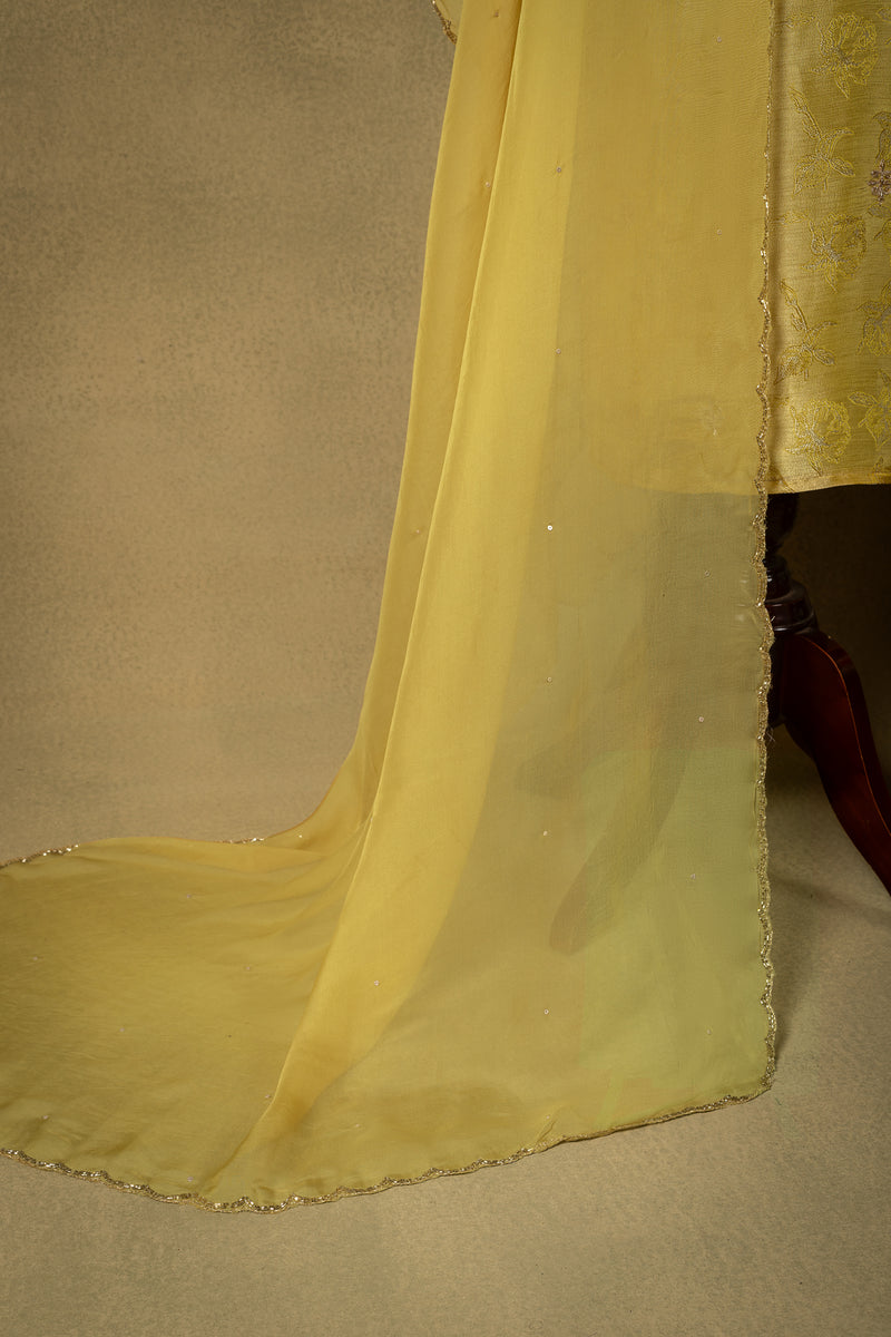Yellow Shimmer Silk Brocade Embroidered Unstitched Suit