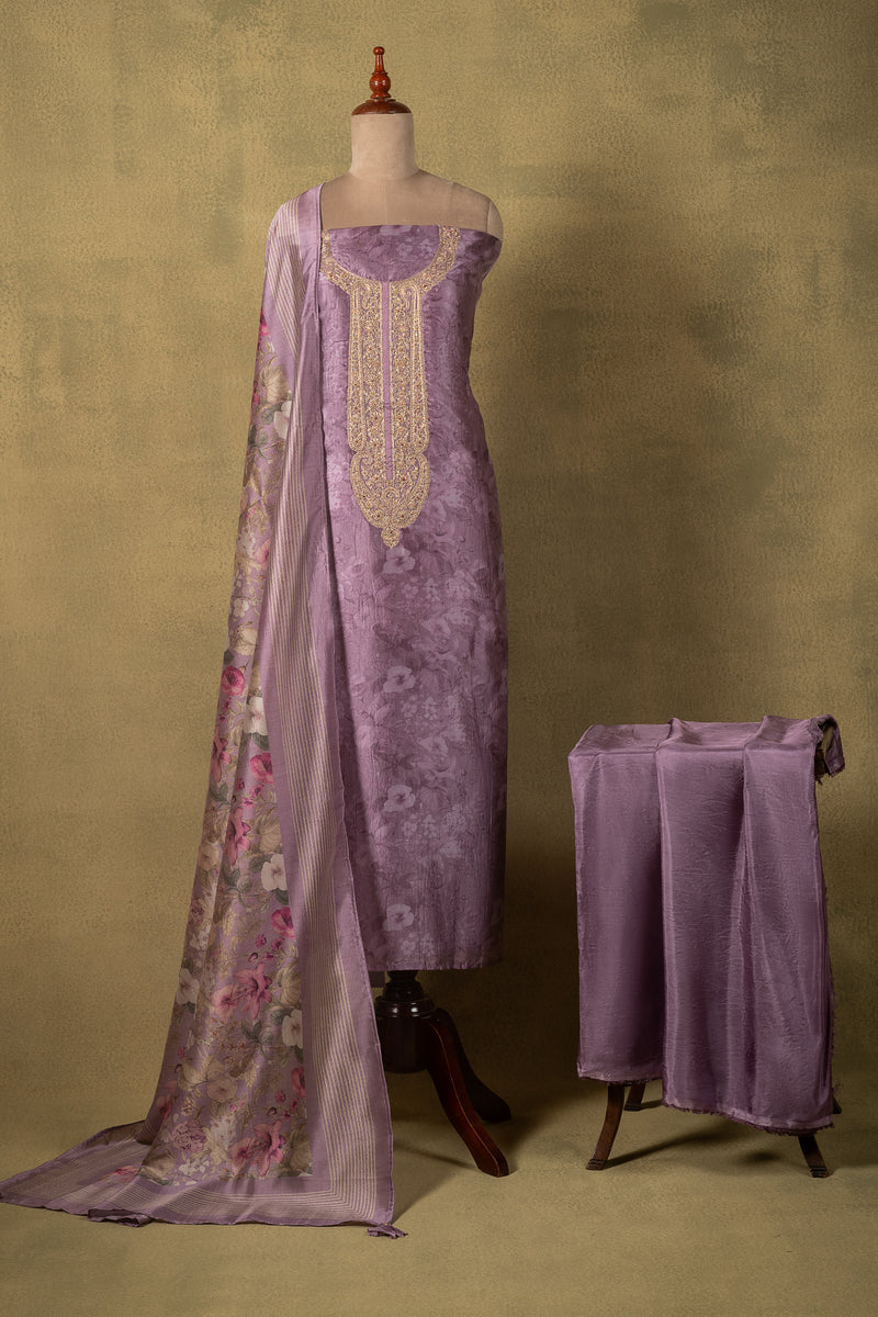 Mauve Silk Blend Floral Embroidered Unstitched Suit