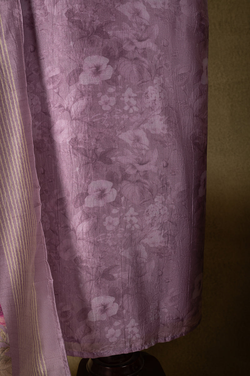 Mauve Silk Blend Floral Embroidered Unstitched Suit