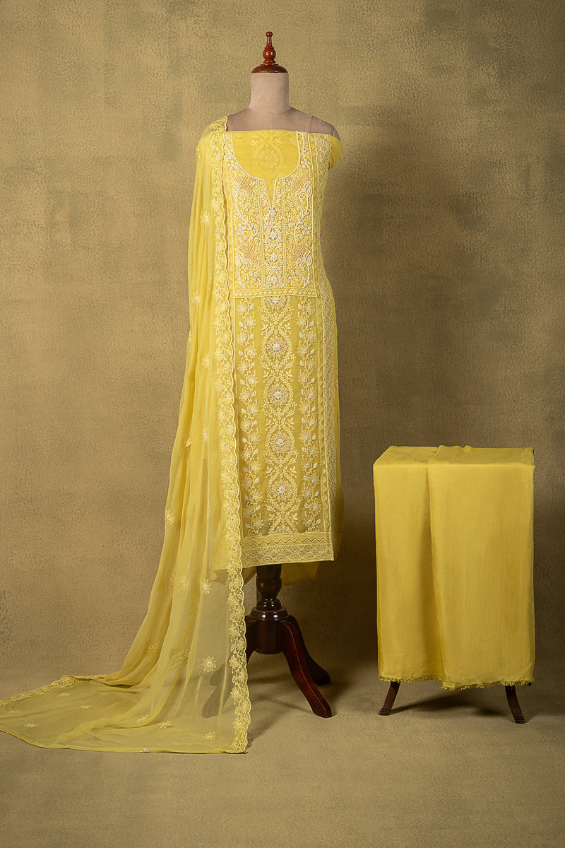 Yellow Chikankari Unstitched Suit Set Sterling House