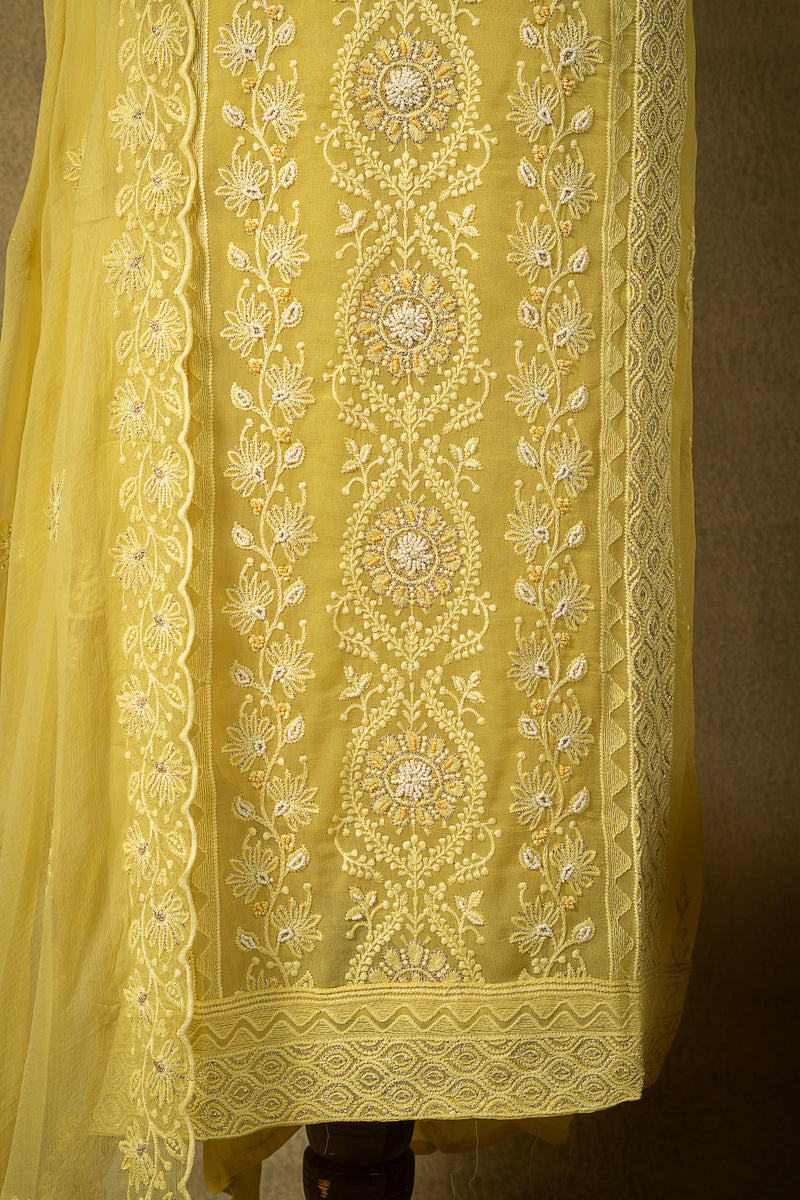 Yellow Chikankari Unstitched Suit Set Sterling House