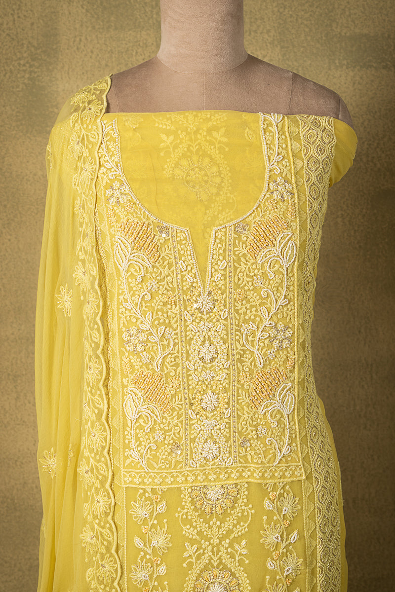 Yellow Chikankari Unstitched Suit Set Sterling House