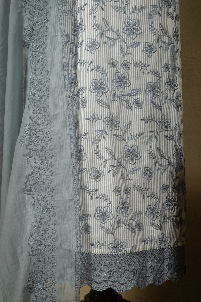 Grey Cotton Embroidered Unstitched Suit