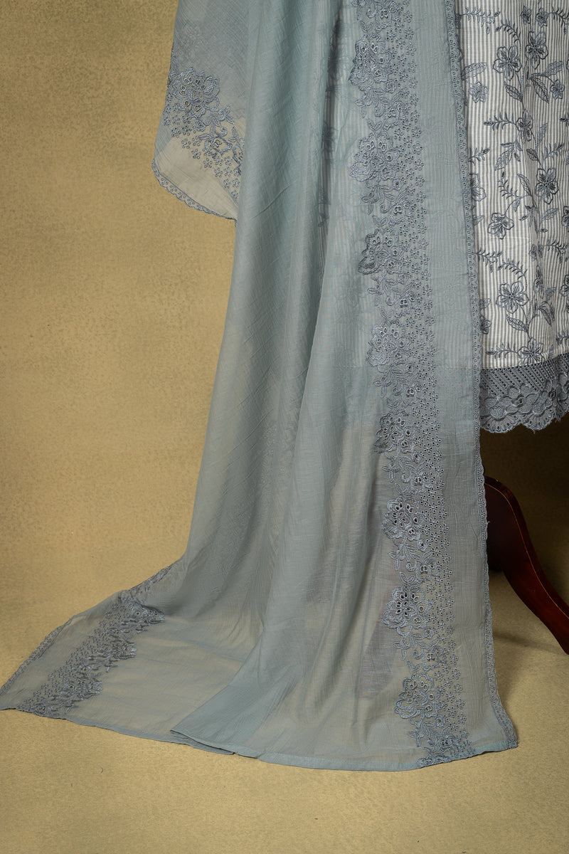 Grey Cotton Embroidered Unstitched Suit