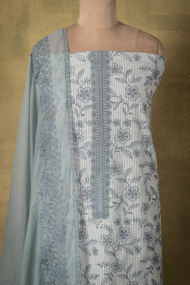 Grey Cotton Embroidered Unstitched Suit