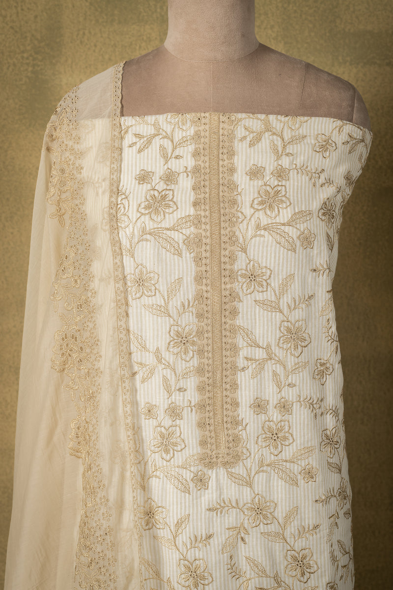 Off-White Cotton Embroidered Unstitched Suit