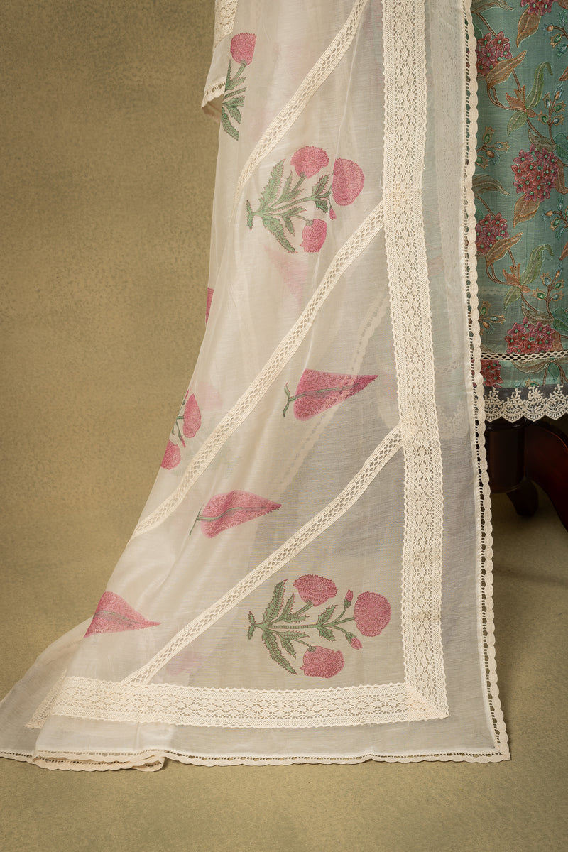 Sea Green Mul Floral Embroidered Unstitched Suit
