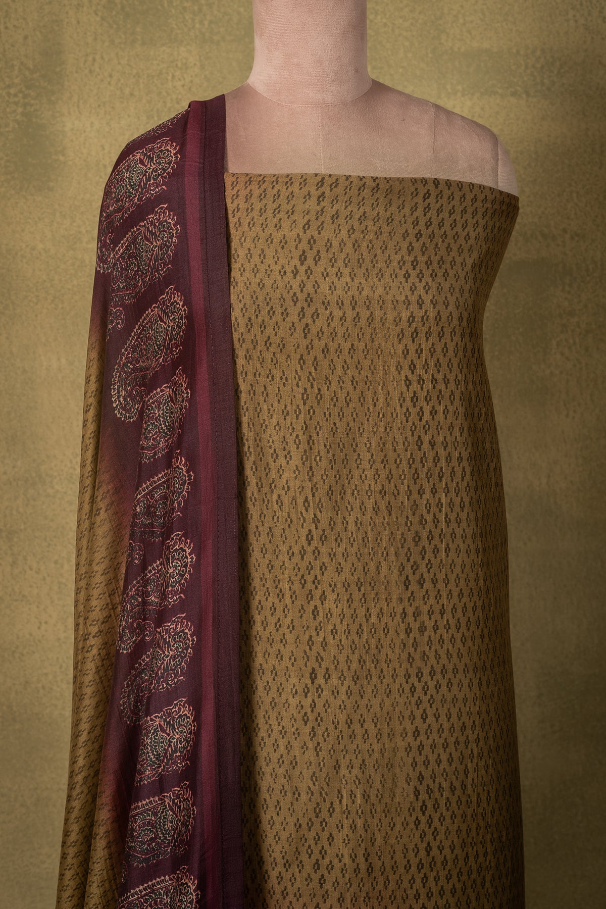 Beige Purple Ombre Soft Silk Printed Unstitched Suit
