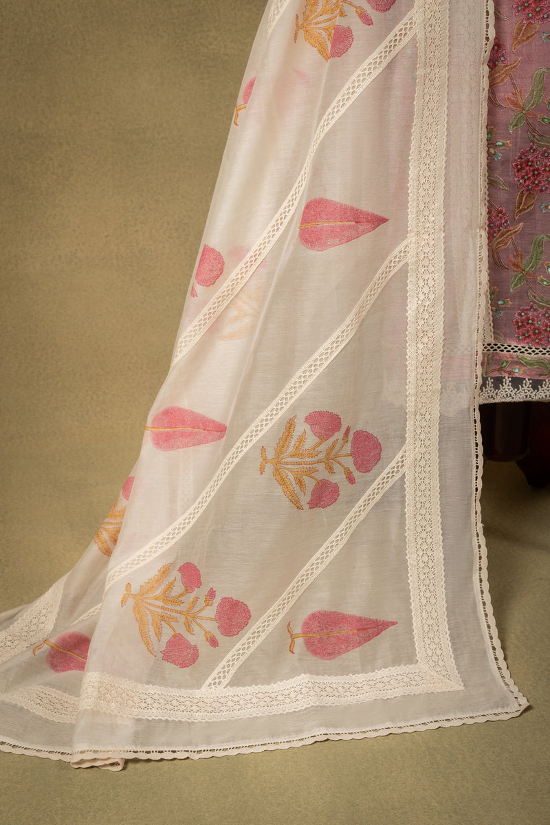 Pink Mul Floral Embroidered Unstitched Suit