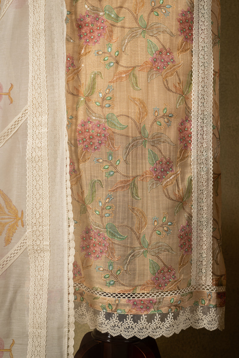 Yellow Mul Floral Embroidered Unstitched Suit