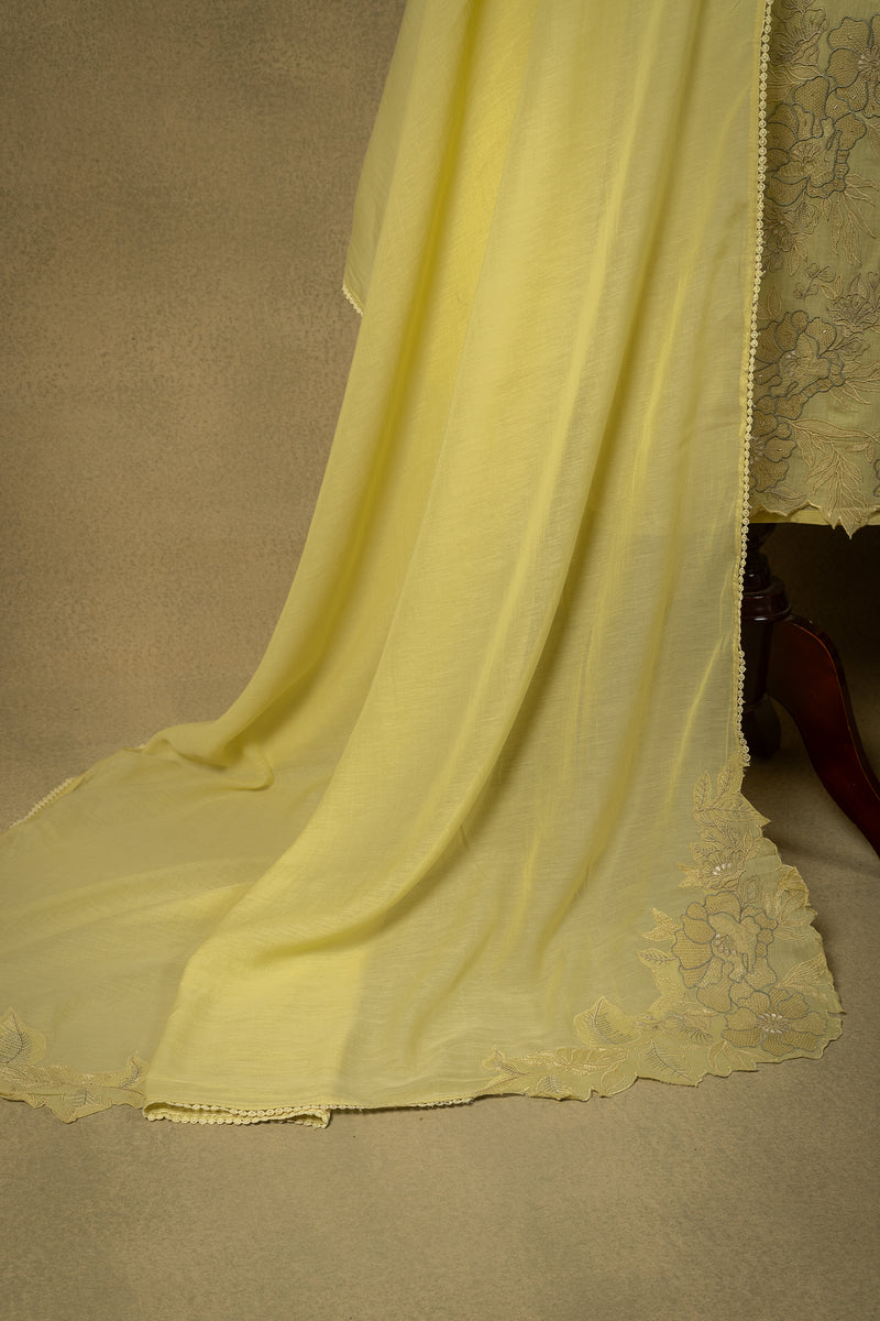 Pastel Yellow Embroidered Mul Unstitched Suit