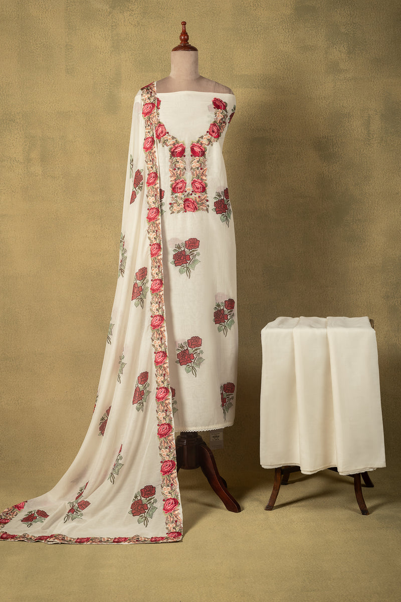 White Floral Embroidery Unstitched Suit Set Sterling House