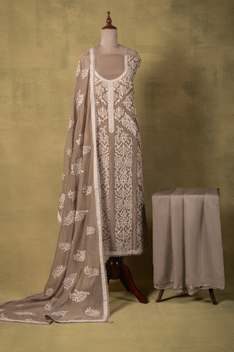 Beige White Embroidered Mul Unstitched Suit Sterling House
