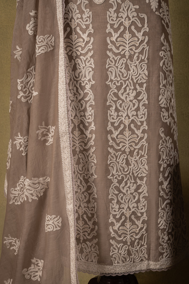 Beige White Embroidered Mul Unstitched Suit Sterling House