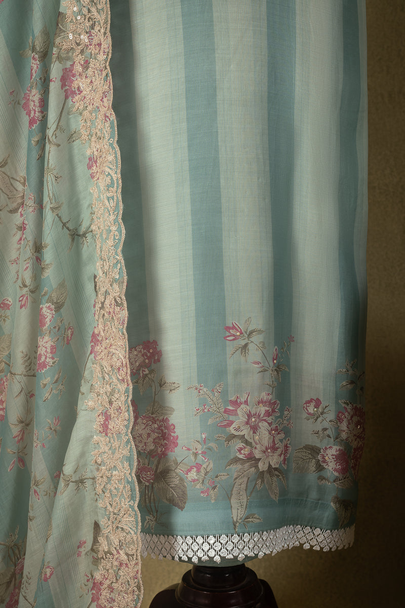 Blue Striped Muslin Embroidered Unstitched Suit Sterling House