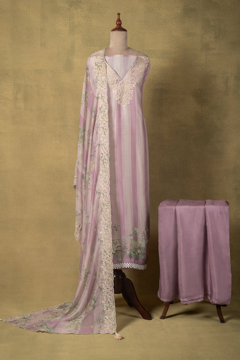 Dusty Mauve Striped Muslin Embroidered Unstitched Suit Sterling House