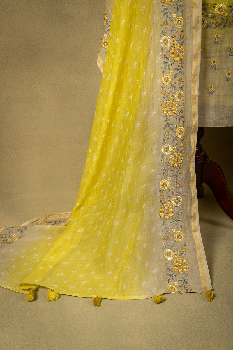 Lemon Yellow Floral Mul Embroidered Unstitched Suit Sterling House