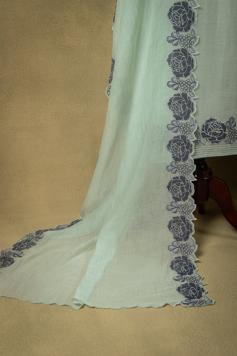 Mint Green Floral Embroidered Mul Unstitched Suit