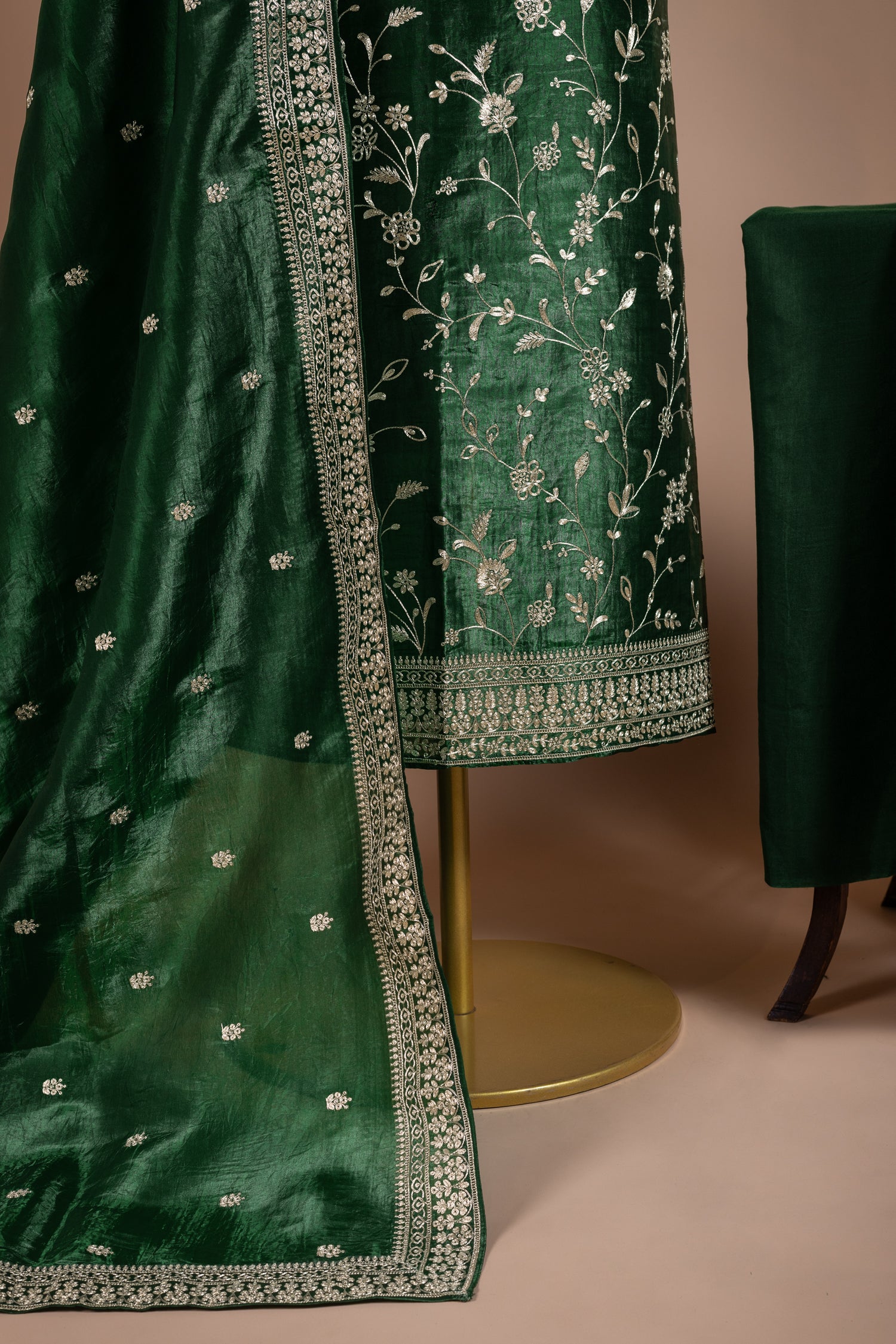 Luxe Green Soft Shimmer Organza Suit Set