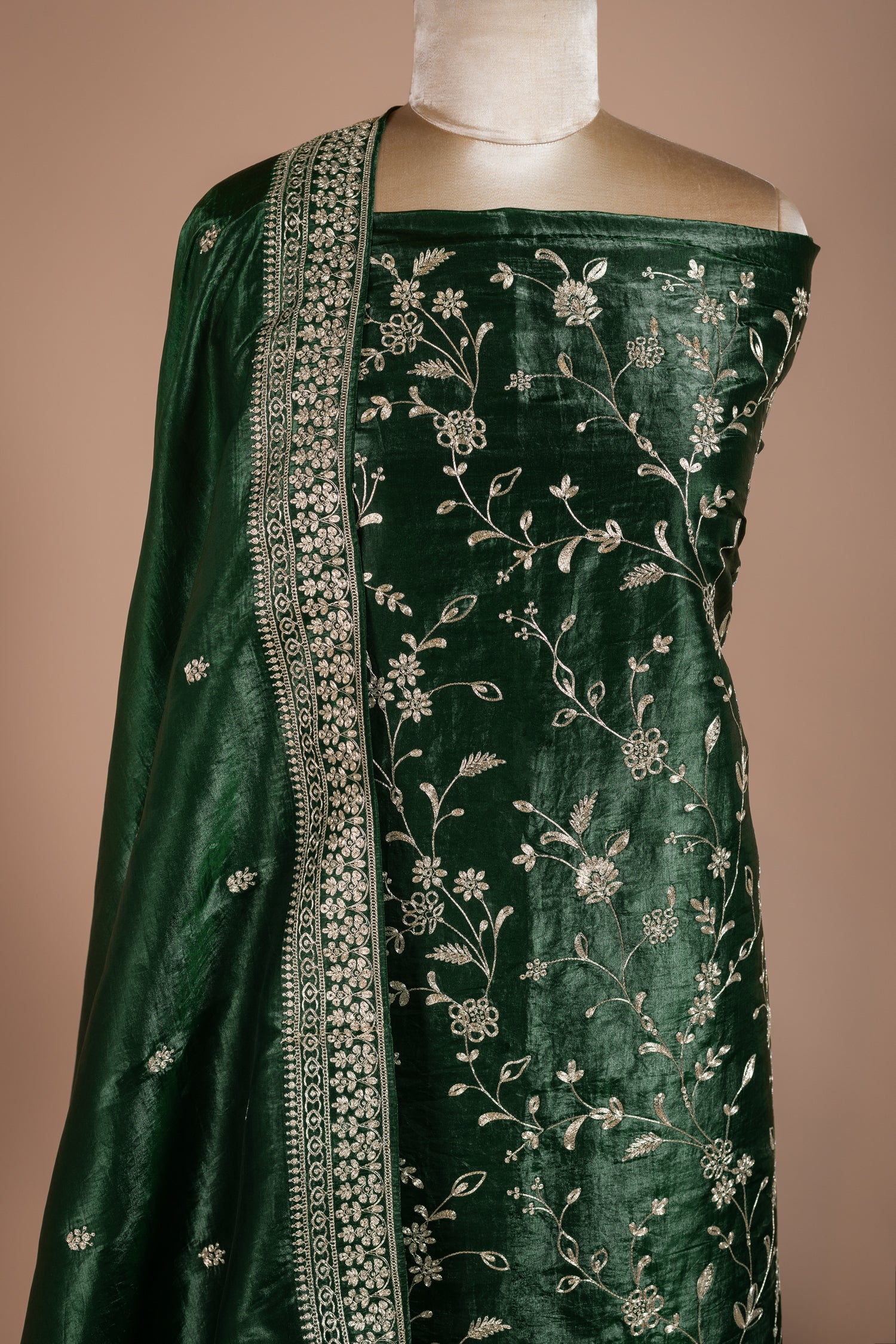 Luxe Green Soft Shimmer Organza Suit Set