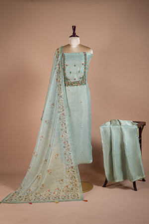 Afreen Blue Kota Shimmer Blend Unstitched Suit Set