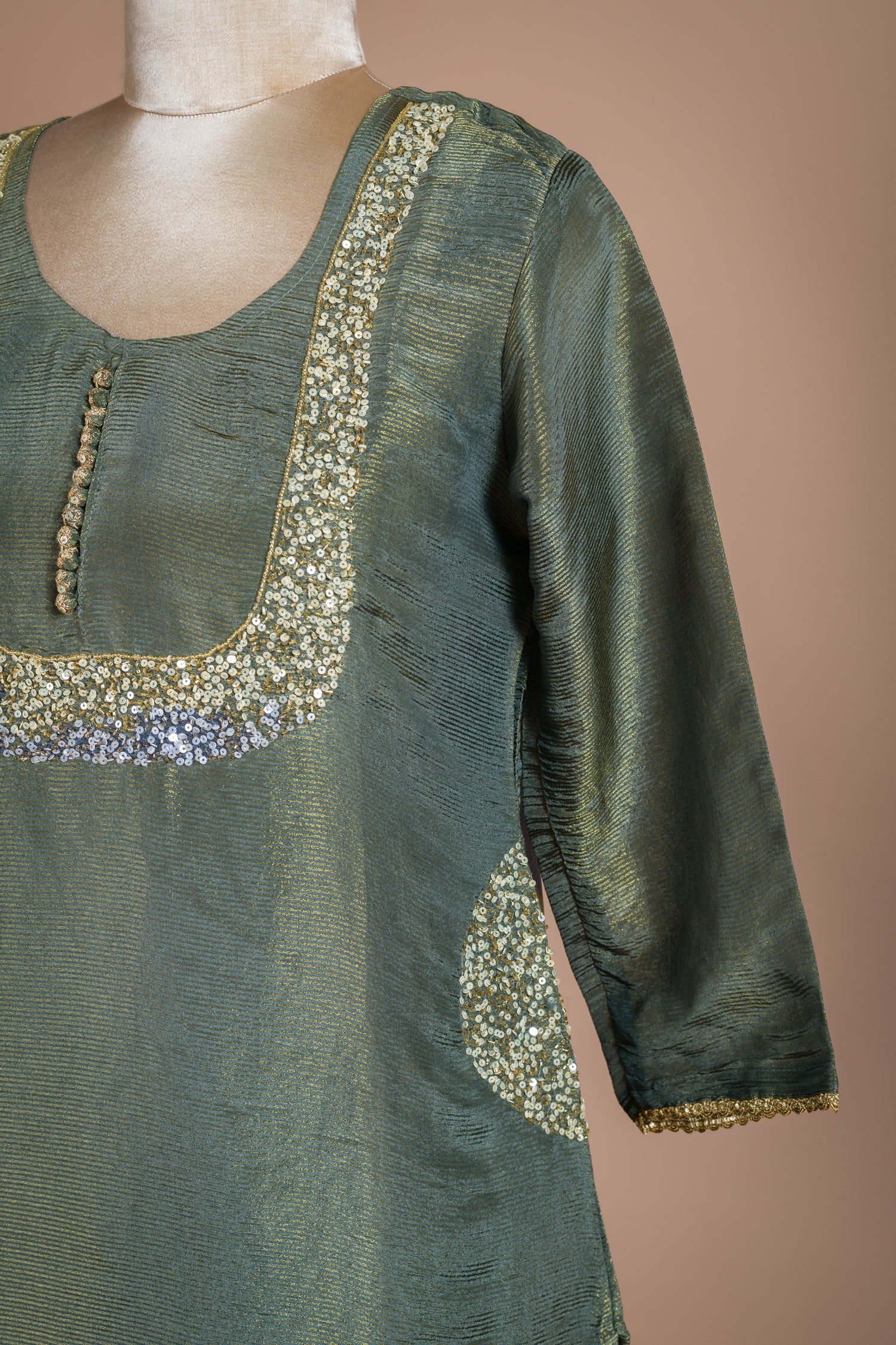 Afreen Ivory green Soft Shimmer Silk Suit Set
