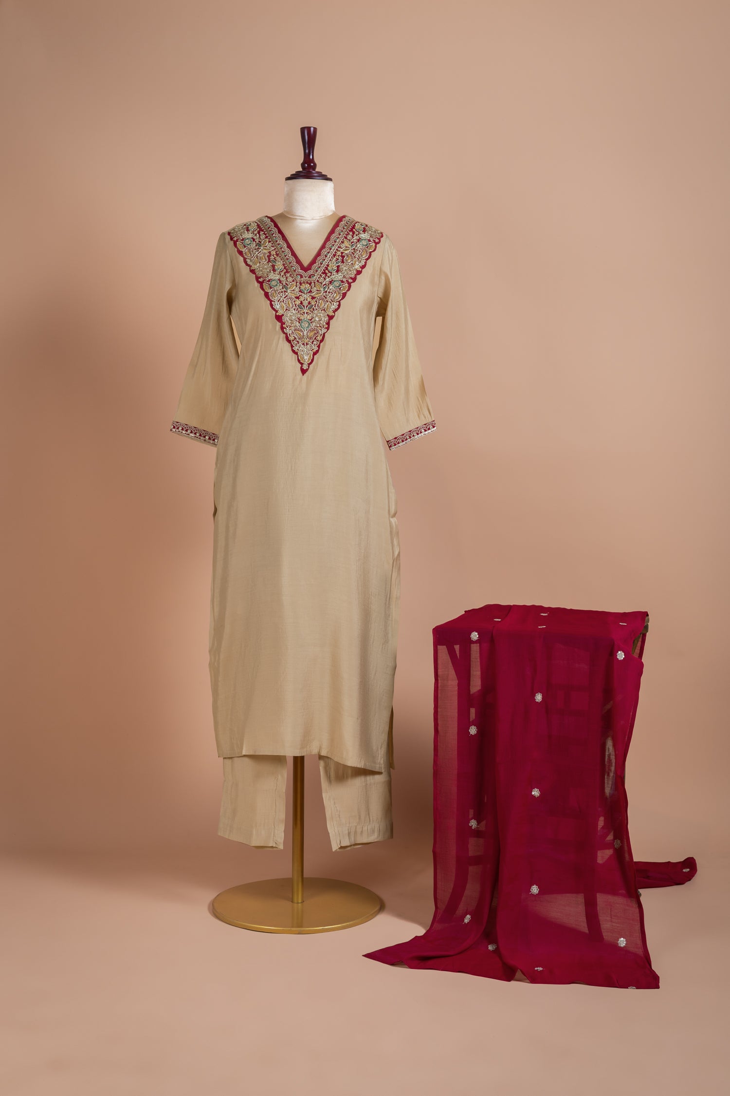 Afreen Ivory Soft Silk Blend Readymade Suit Set