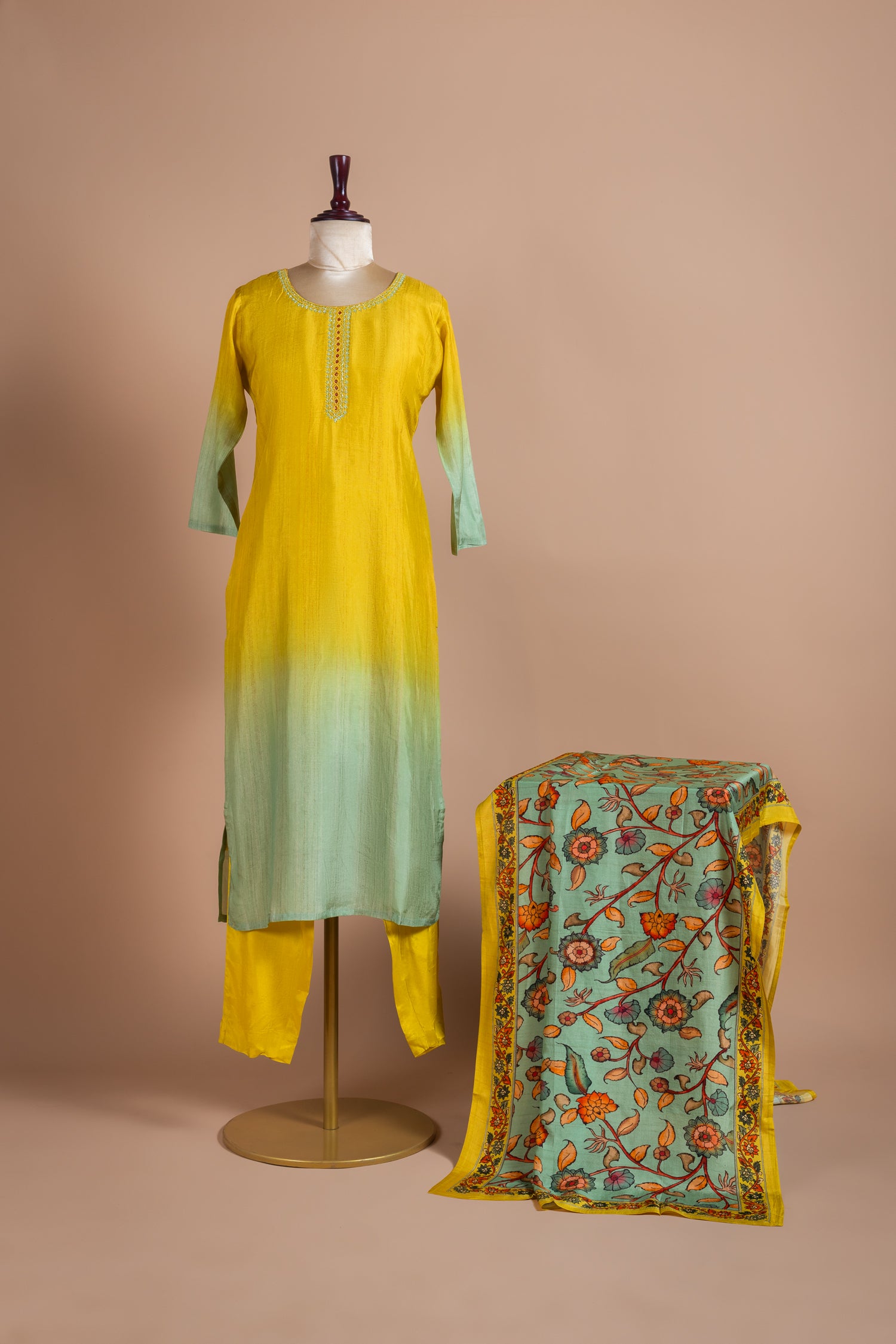 Anokhi Yellow Ombre Silk Blend Suit Set