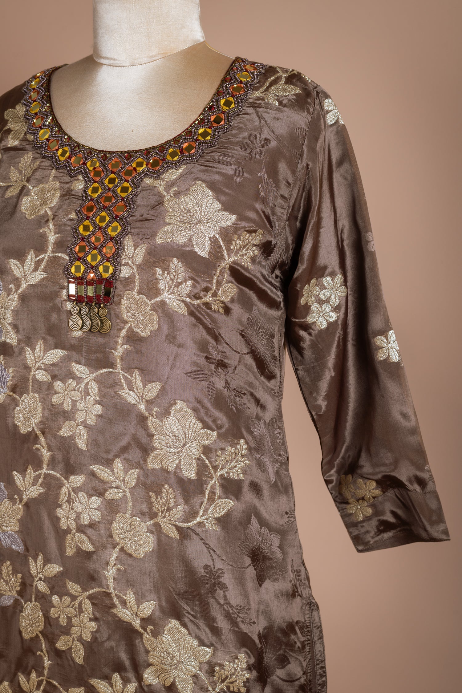 Anokhi Rich Brown Crepe Silk Blend  Suit Set