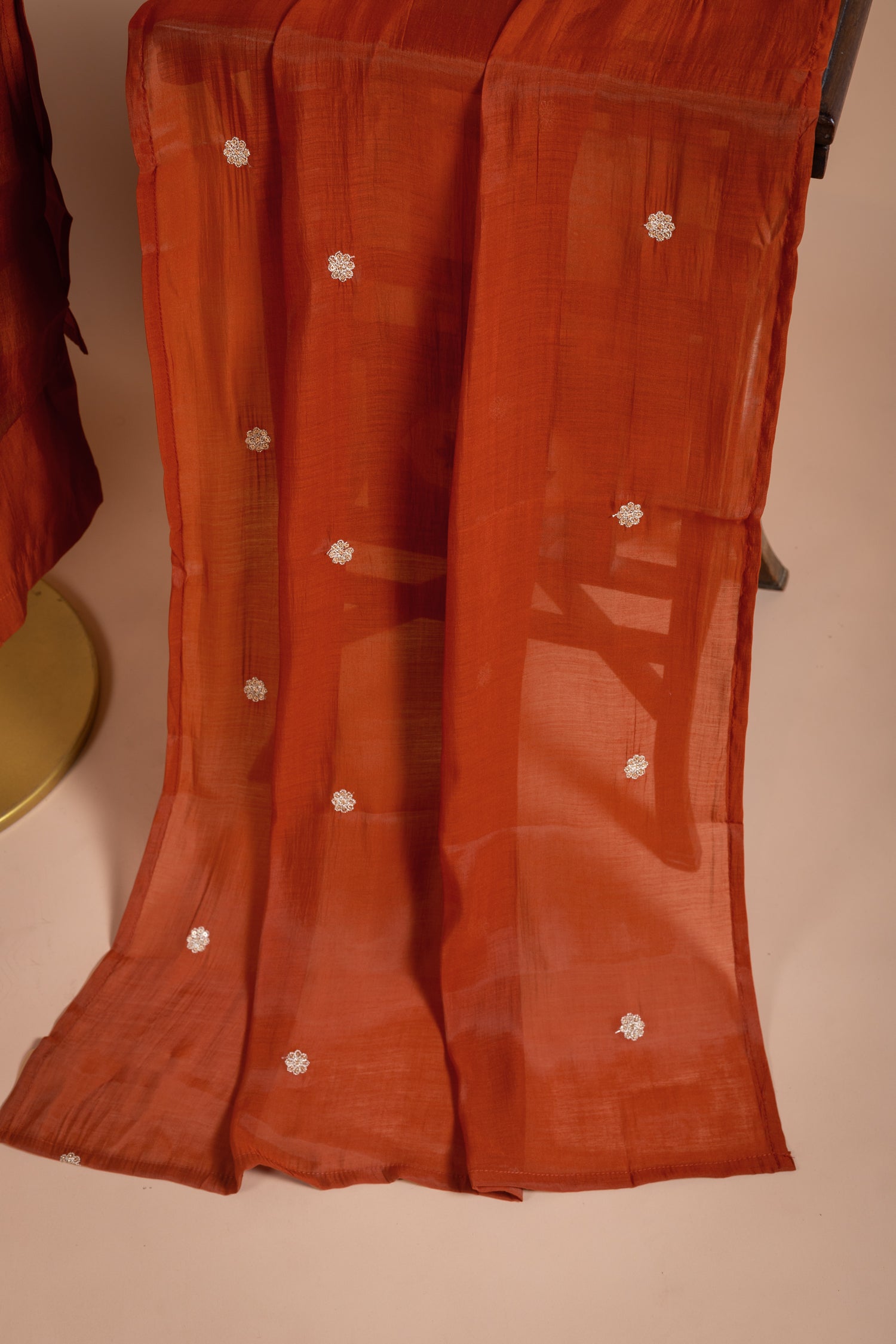 Afreen Muslin Rust Orange Readymade Suit Set