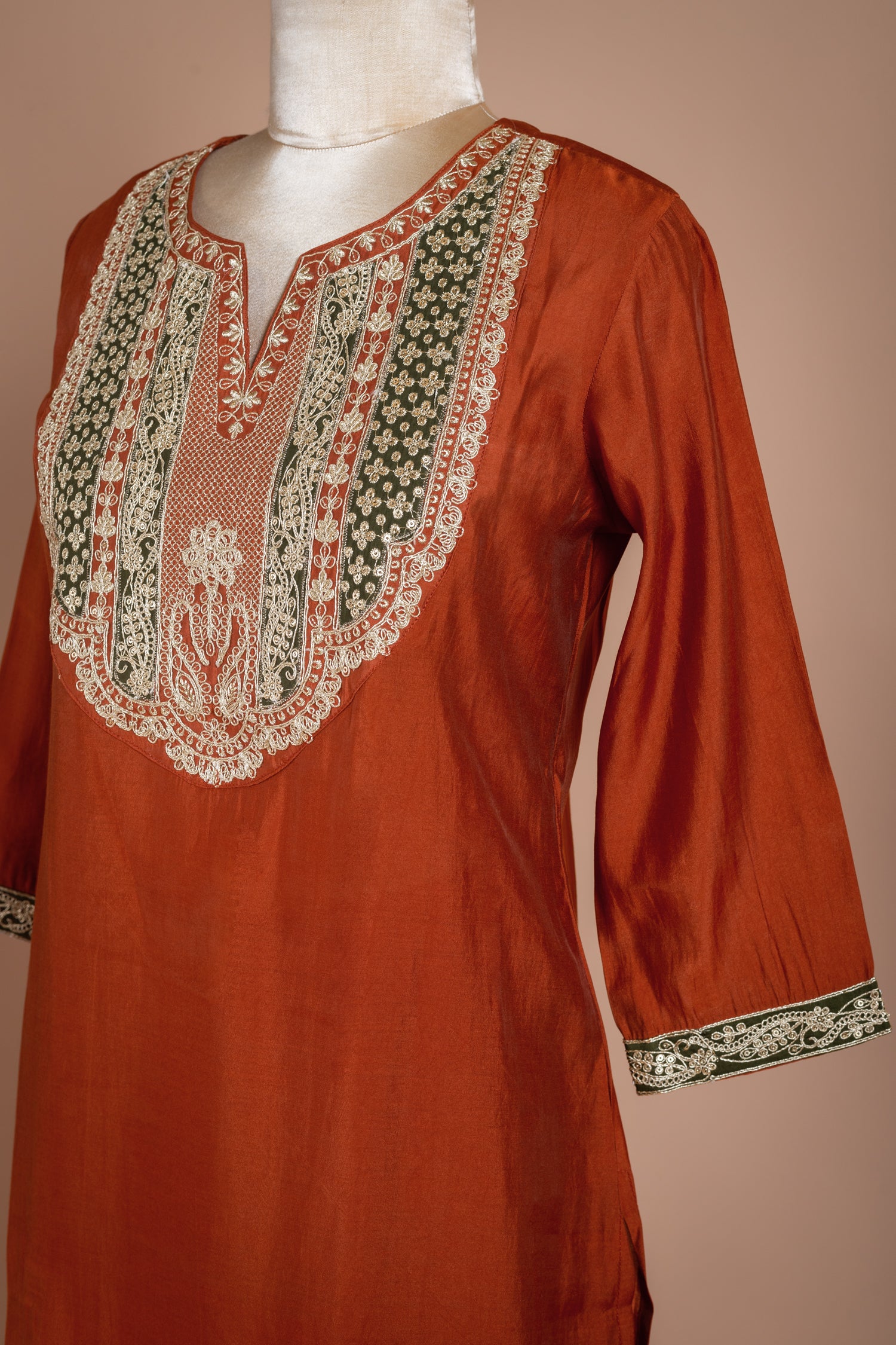Afreen Muslin Rust Orange Readymade Suit Set