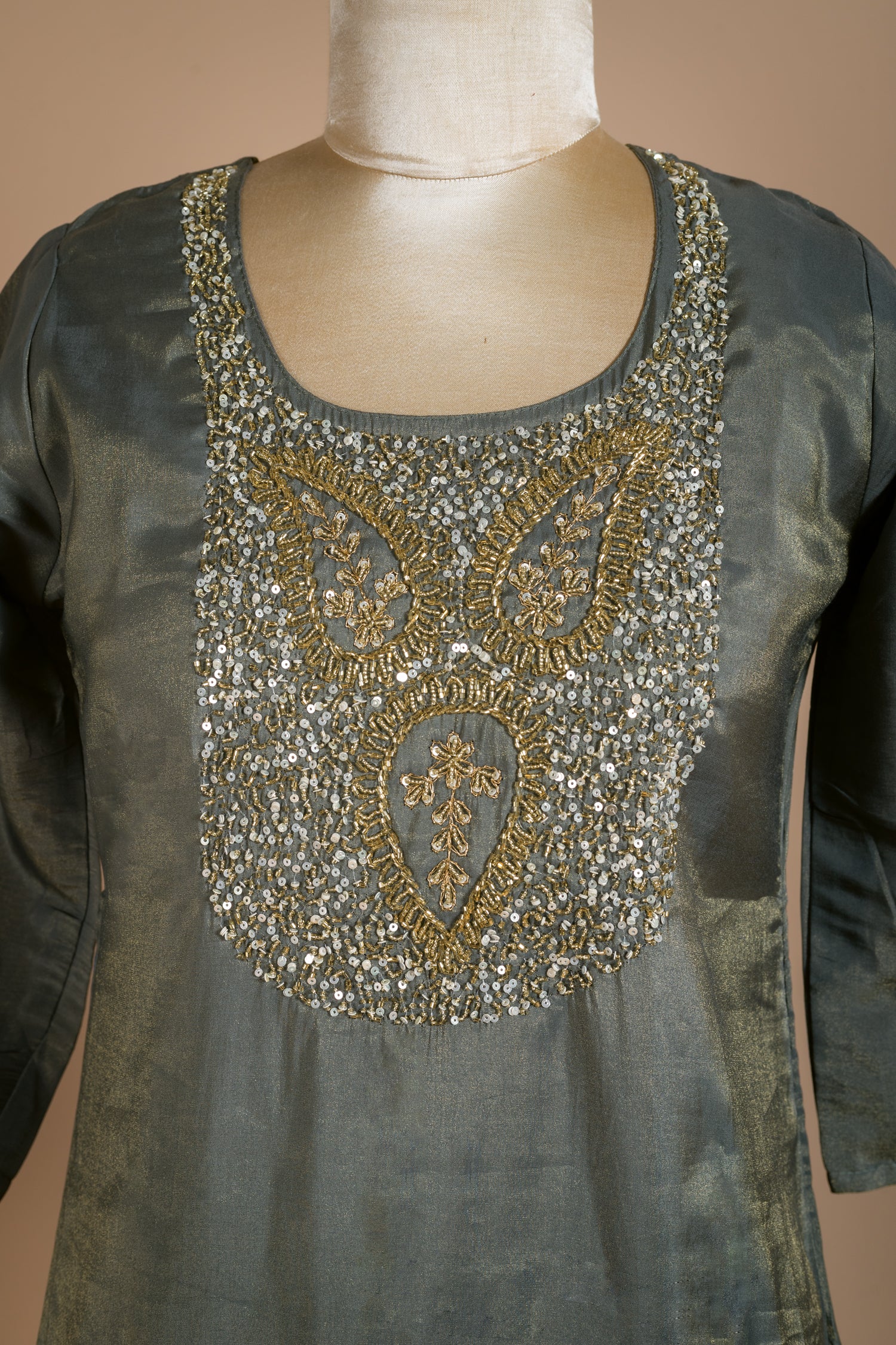 Afreen Soft Shimmer Silk Grey Readymade Suit Set