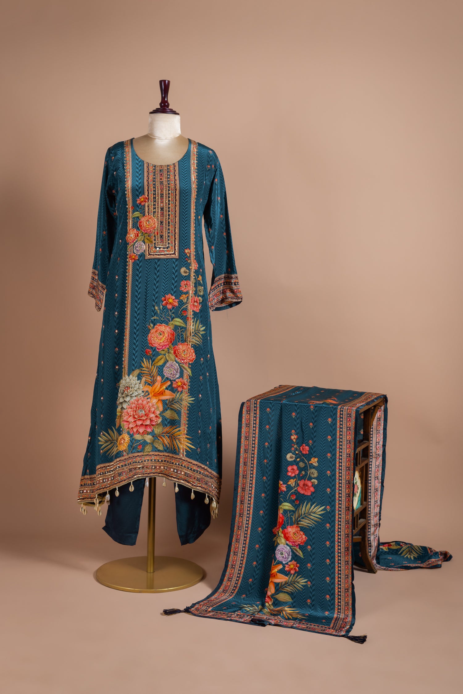 Afreen Blue Printed Muslin Suit Set