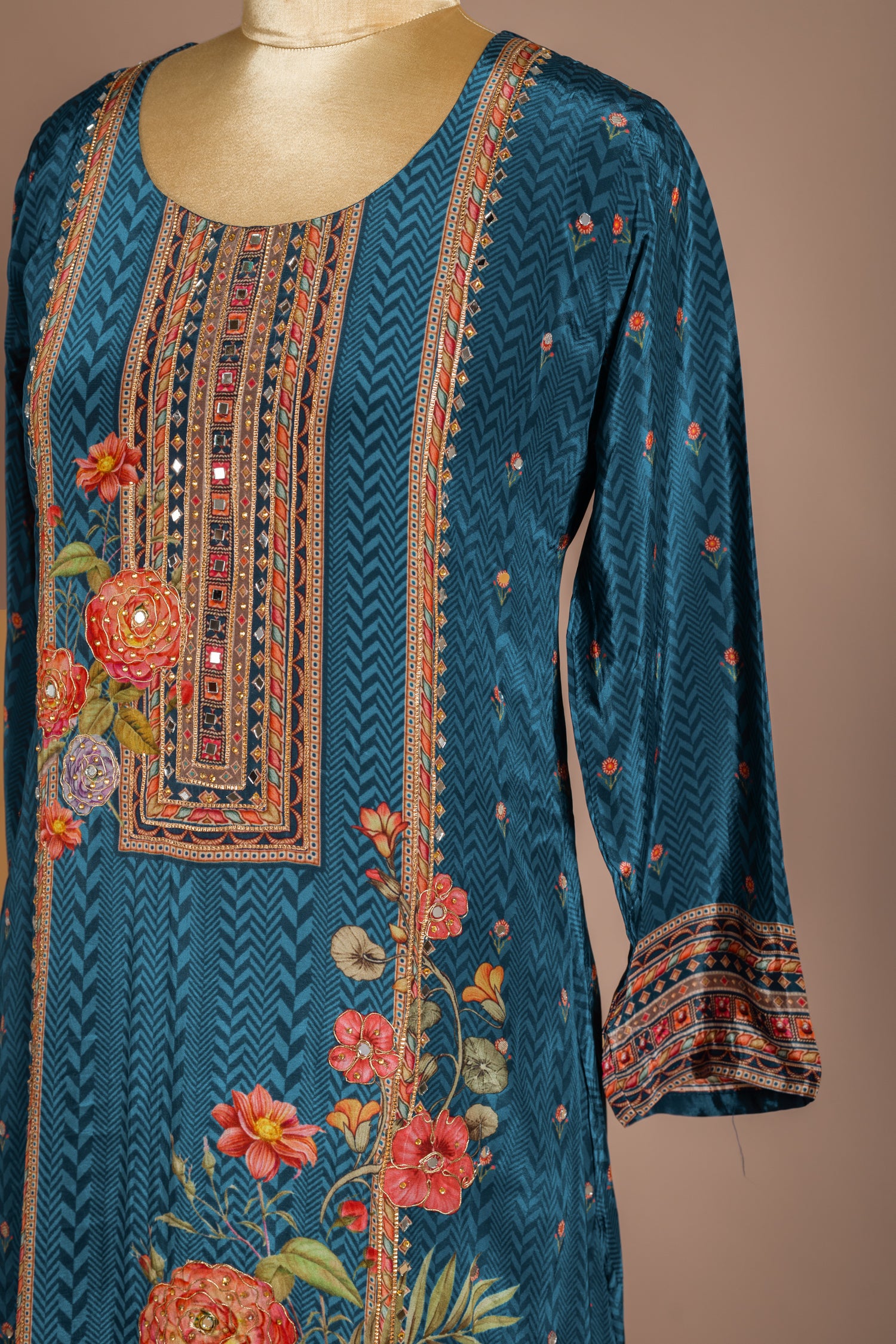 Afreen Blue Printed Muslin Suit Set