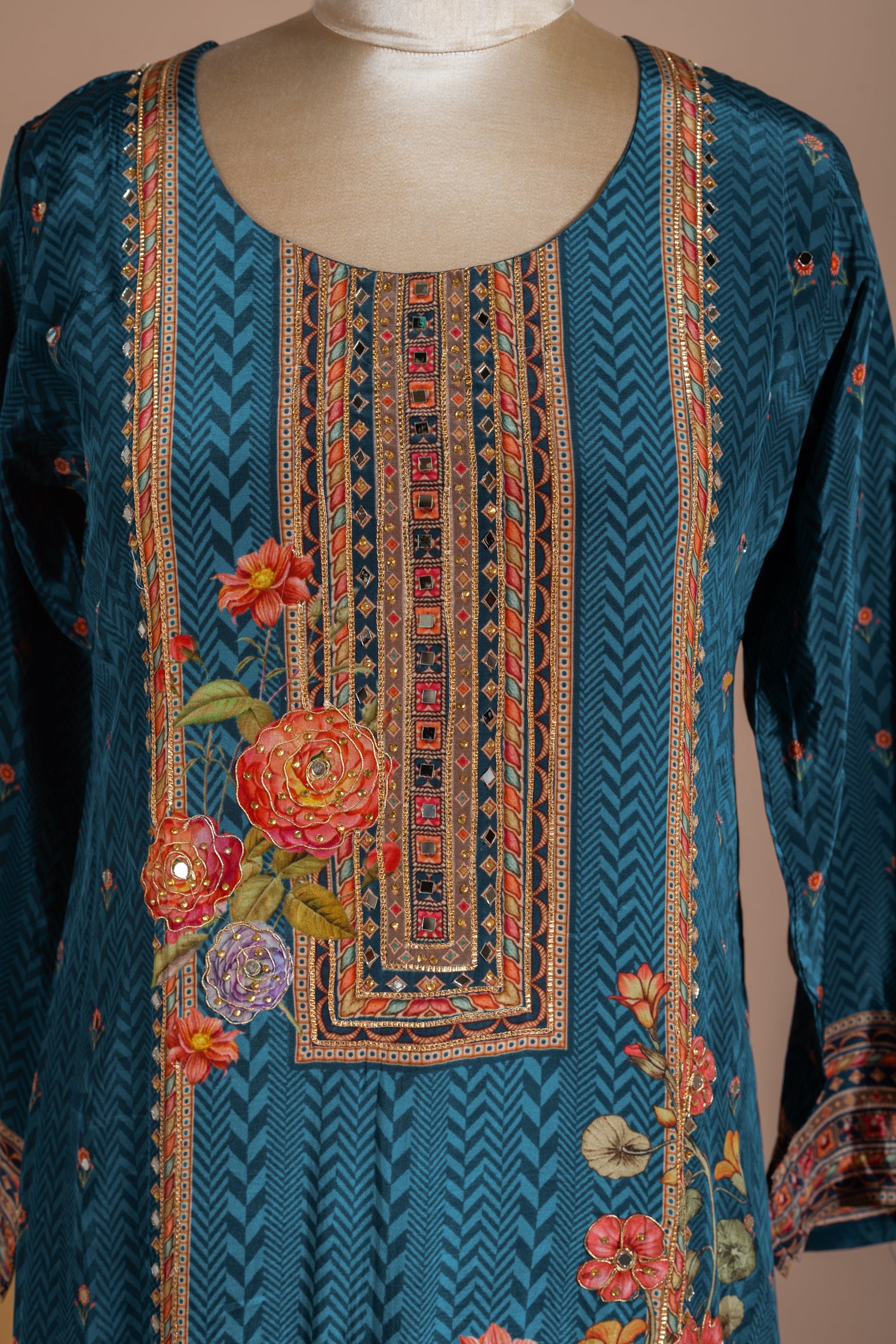 Afreen Blue Printed Muslin Suit Set